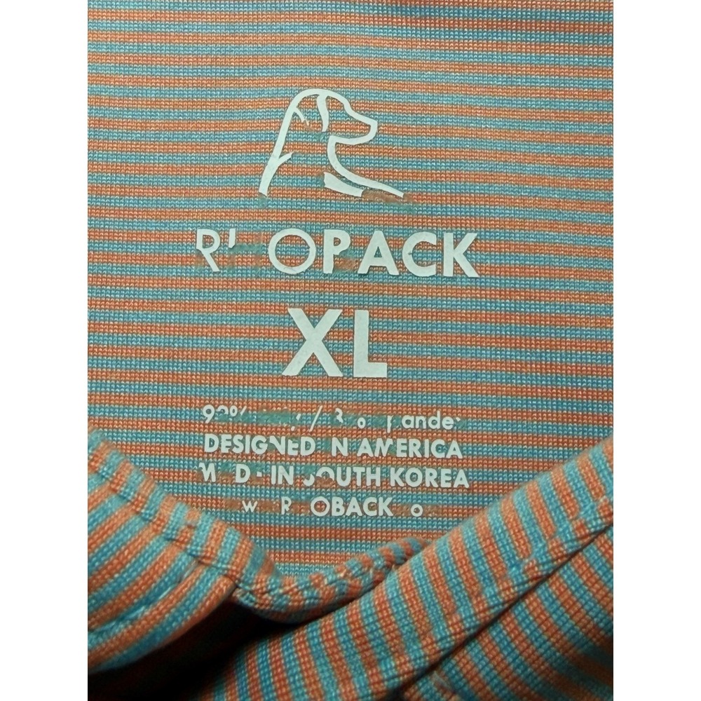 Rhoback Mens XL Performance Polo Shirt Blue Orange Striped Short Sleeve Golf - Picture 4 of 8
